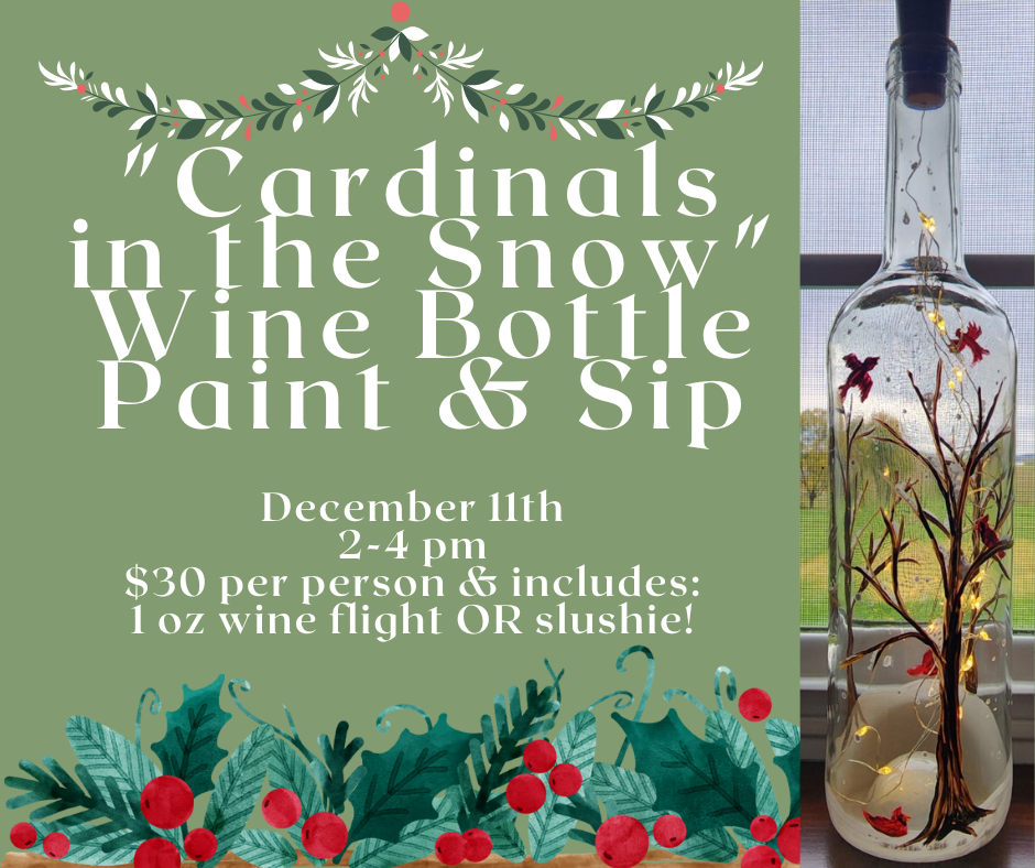 “Cardinals in Winter Snow” Wine Bottle Paint & Sip
